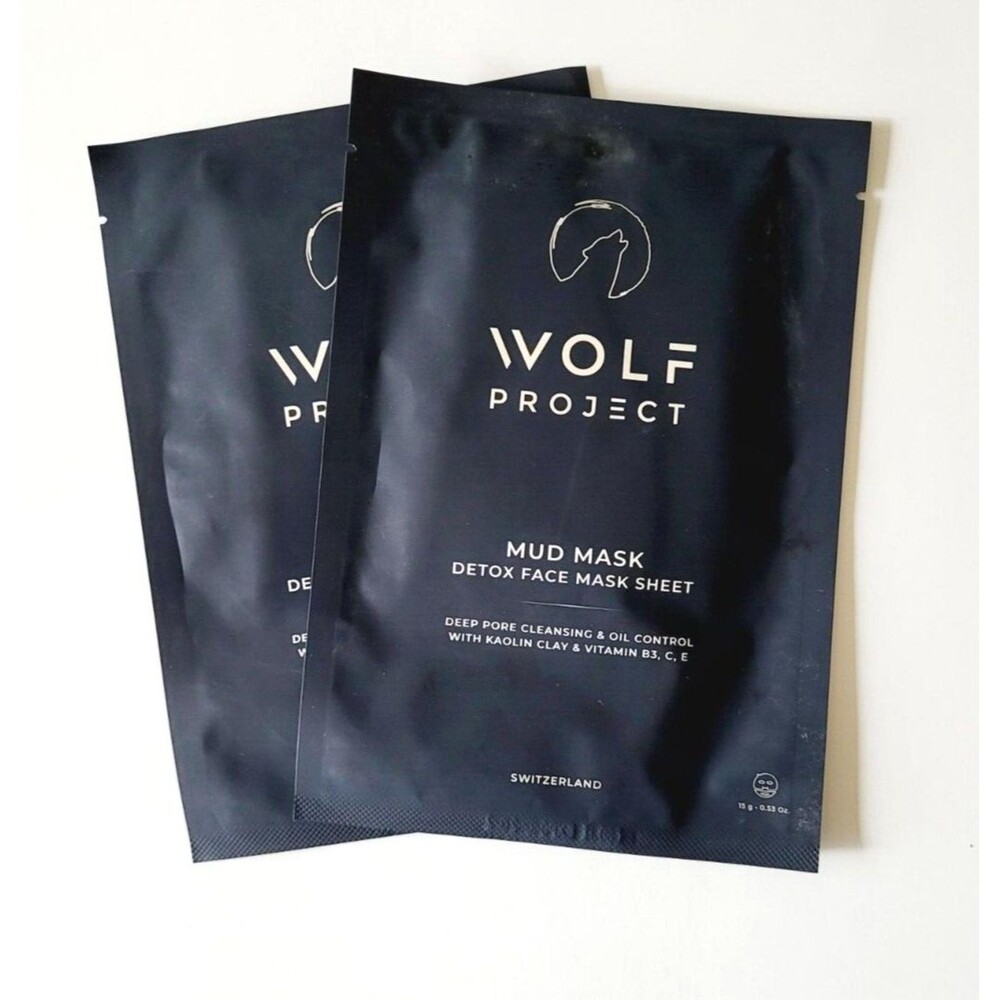 2 X WOLF PROJECT Mud Mask Detox Face Mask Sheet Deep Pore Cleansing Kaolin Clay